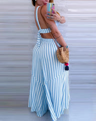 Conjunto Feminino Listrado Decote em V