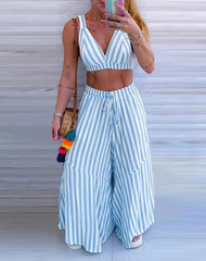 Conjunto Feminino Listrado Decote em V