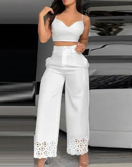 Conjunto Feminino Top Cropped Calça Wide Leg