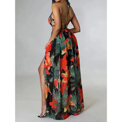 Vestido Feminino Longo Estampado Frente Única