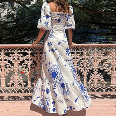 Vestido Feminino Longo Estampado Ombro a Ombro