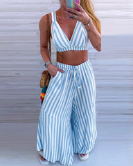 Conjunto Feminino Listrado Decote em V