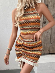 Conjunto Feminino Colete de Malha Listrada