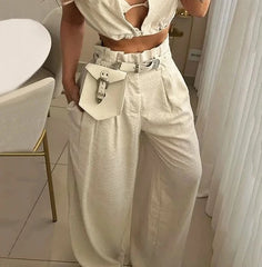 Conjunto Feminino Casual Top Curto Calça Cargo