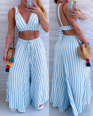 Conjunto Feminino Listrado Decote em V