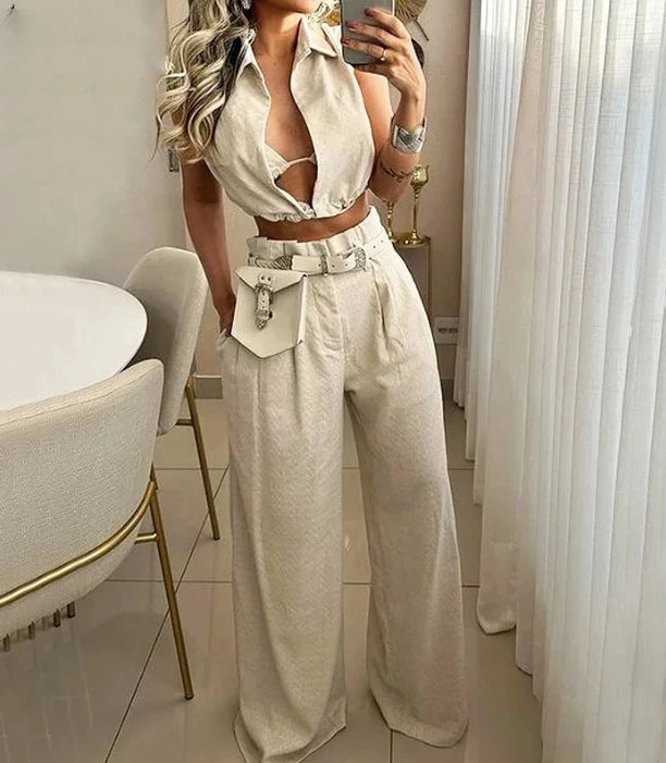 Conjunto Feminino Casual Top Curto Calça Cargo