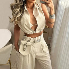 Conjunto Feminino Casual Top Curto Calça Cargo