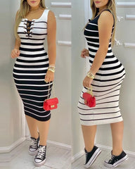 Vestido Feminino Listrado Com Cadarço