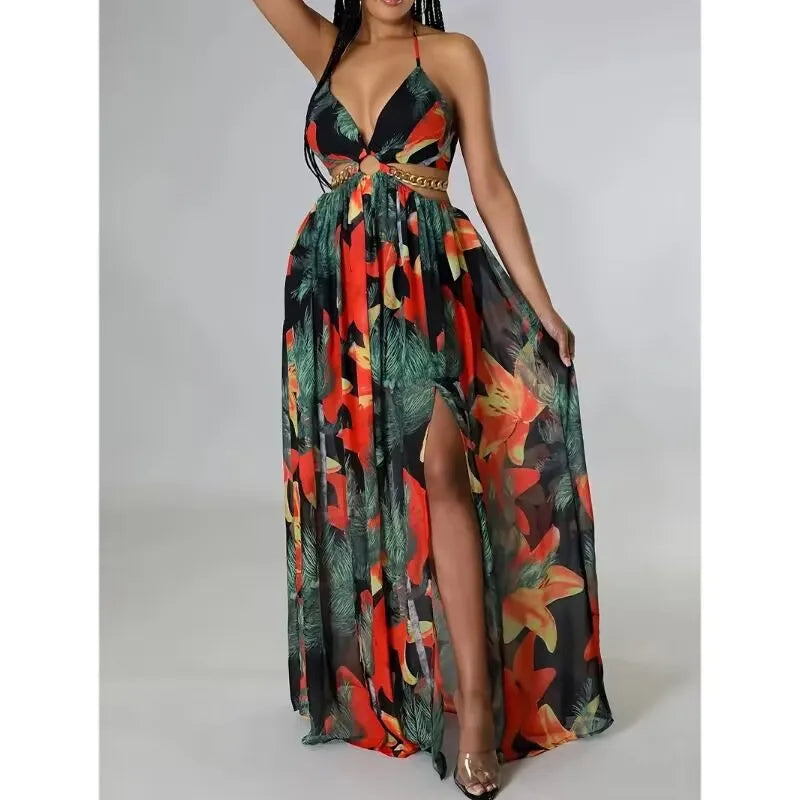 Vestido Feminino Longo Estampado Frente Única